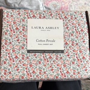 New Laura Ashley Cotton Percale Full Sheet Set with Emogene Pattern